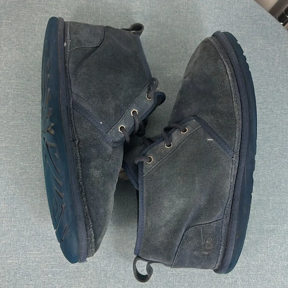 UGG Navy Blue Neumel Suede Chukka Boots Charcoal Sherpa Lined Size 10